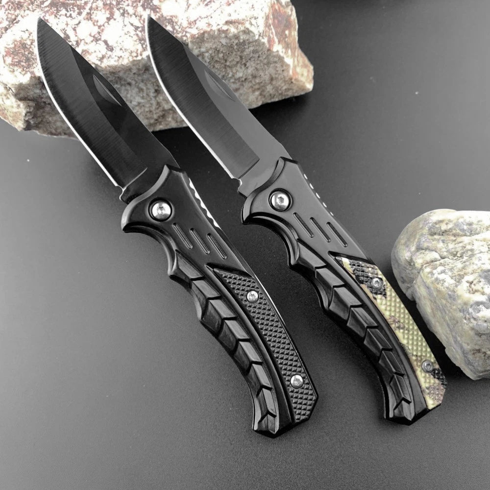 Tactical Folding Pocket Knife with Camo Handle Inlay - Black Blade EDC Survival