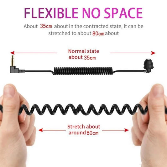 3.5mm Phone MP3 Single Side Wire Headphone Spring Earphone In Ear Earbud Headset