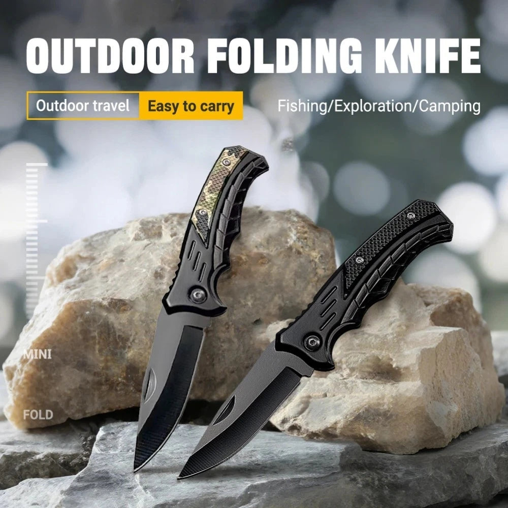 Tactical Folding Pocket Knife with Camo Handle Inlay - Black Blade EDC Survival